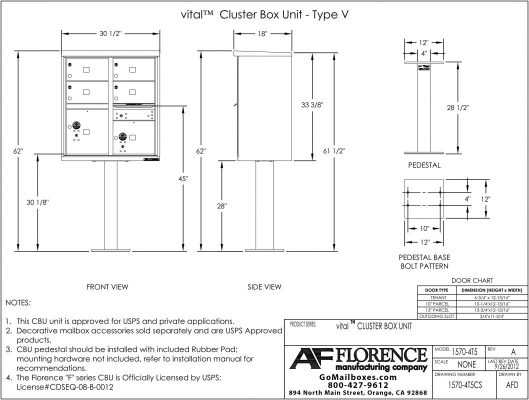 4 Door 2 Parcel CBU Diagram - Go Mailboxes